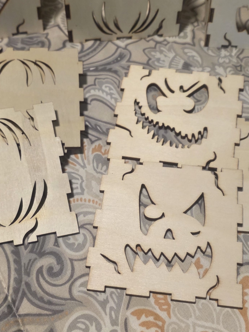 Wooden Halloween Jack-O'-Lantern Lantern Panels - Natural
